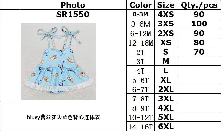 Cute Clothes SR1550 Baby Girls Blue Strap Rompers