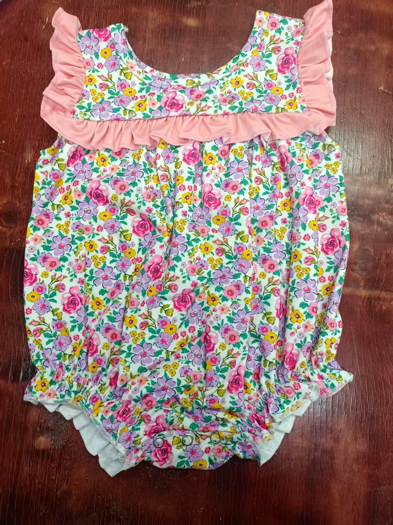 Custom moq 3 eta 6-7weeks baby girl clothes floral flying sleeve romper-25.4.30