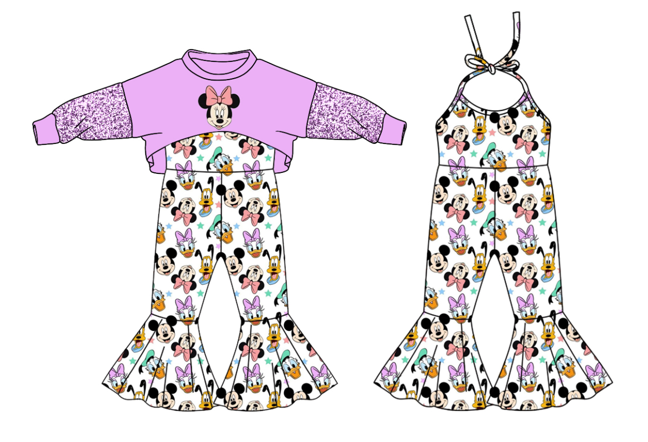 Deadline November 30 custom no moq eta 6-8weeks Purple 2-piece overalls and pullover girls set