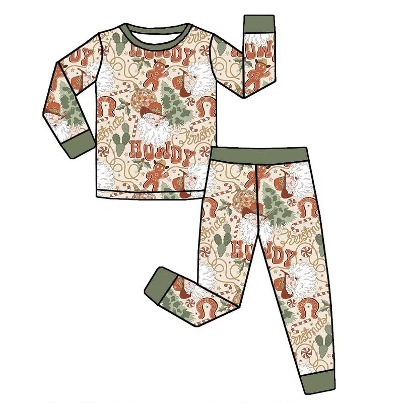 Custom moq 5 mix size milk silk summer baby boy clothes Christmas HOWDY long sleeve pants sets-25.8.9