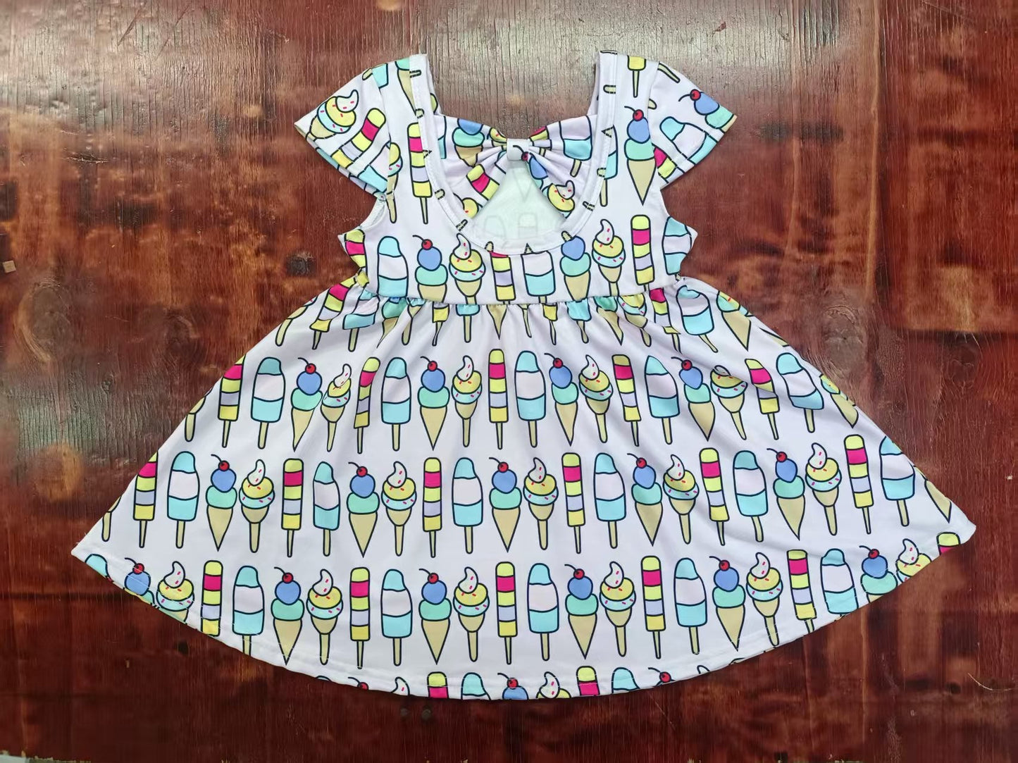 Custom moq 3 eta 6-7weeks baby girl clothes ice cream short sleeve dress
