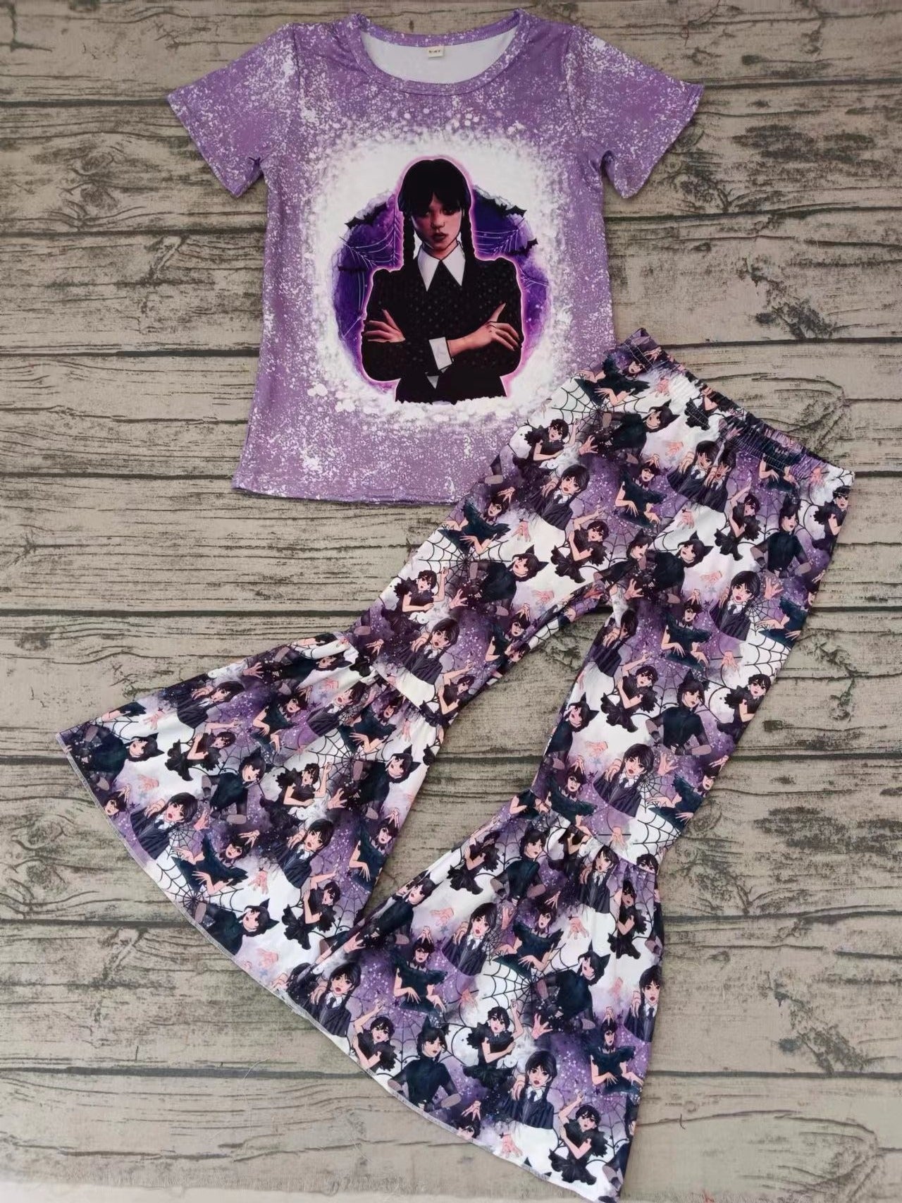 Custom MOQ 5 girls short sleeve long pants Wednesday style
