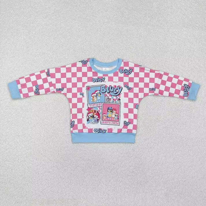 RTS NO MOQ Christmas Puppy Pink Plaid Membrella & Long Sleeve Top