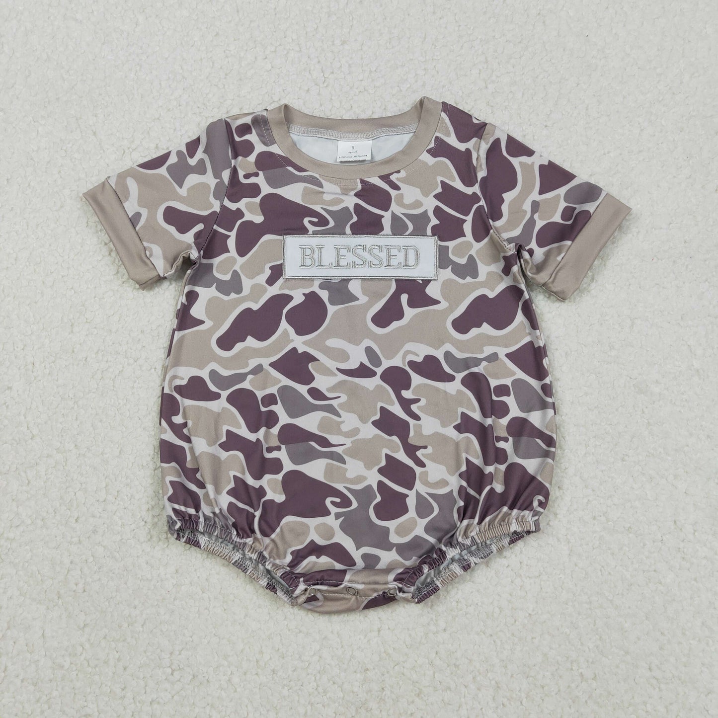 RTS NO MOQ(In Stock) Embroidered Blessed Camouflage Short-Sleeve Jumpsuit