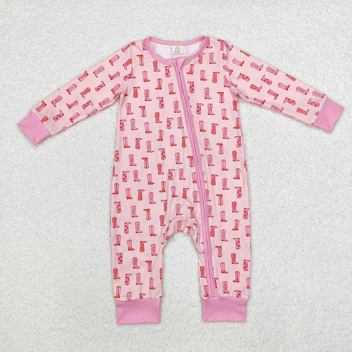 RTS NO MOQ Baby Infant Boys Girls Western Bamboo Zip Rompers