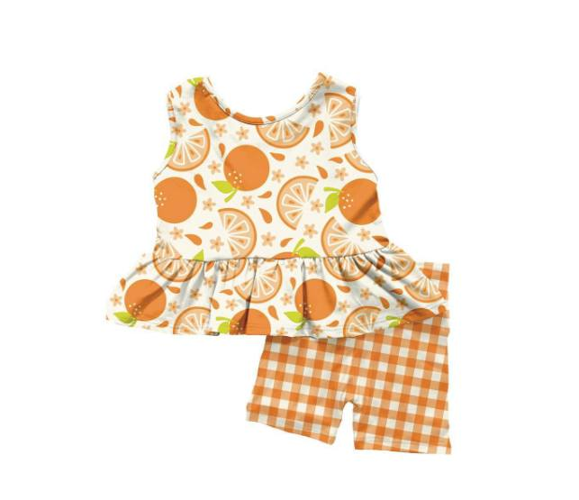 GSSO0506 Orange sleeveless orange plaid shorts suit