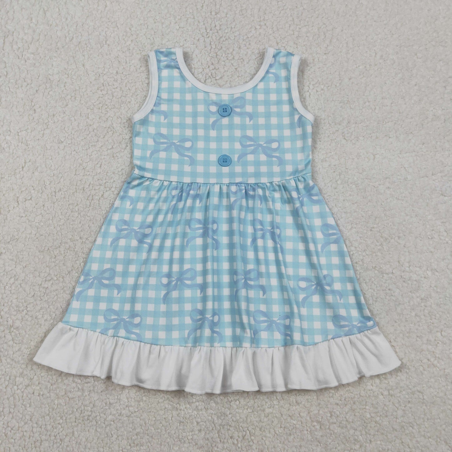 RTS NO MOQ(In Stock ) GSD3144 Blue checkered button-down dress with bow pattern