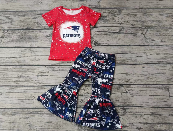 Deadline September 14 custom no moq eta 6-8weeks Red Triangle Flag Short Sleeve-Blue Flared Trousers Set