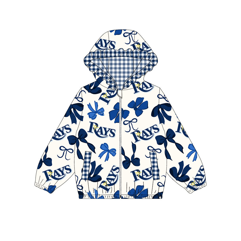 Custom moq 8 mix size milk silk summer team baby girls clothes bow blue hooded long sleeve top-25.9.26