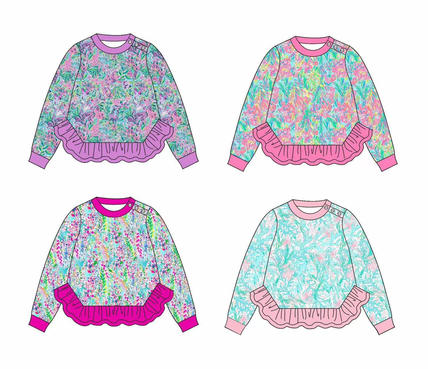 Custom moq 5 each style eta 6-7weeks baby girl clothes floral pattern long sleeve tops 4-25.8.4