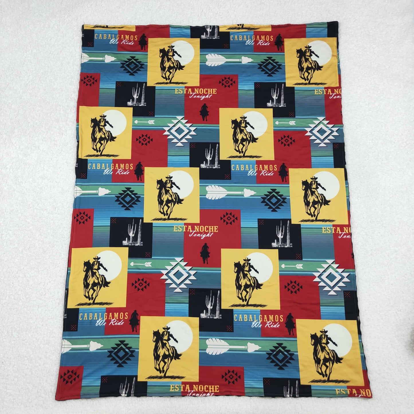 RTS NO MOQ(In Stock) BL0078 Blue baby blanket with equestrian geometric stripes