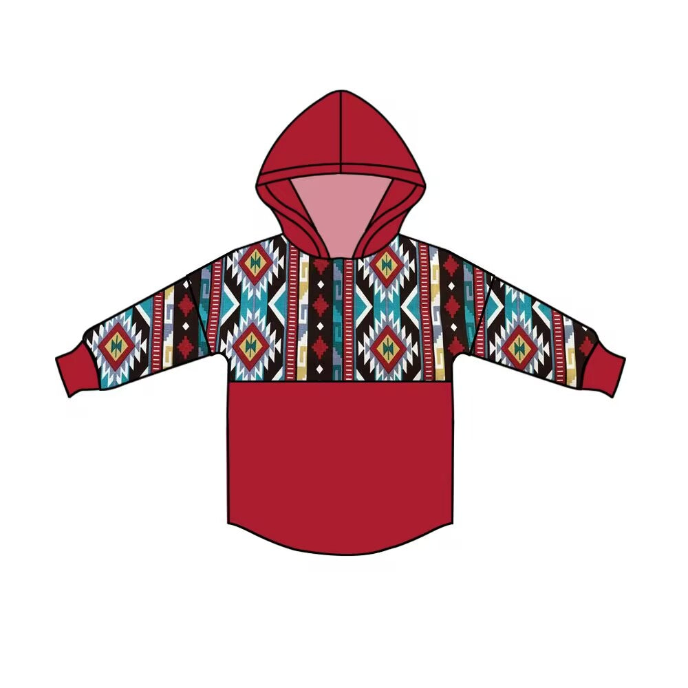 Custom moq 3 eta 6/8weeks moq 5 eta 4/5weeks geometric brick red hooded long-sleeved top