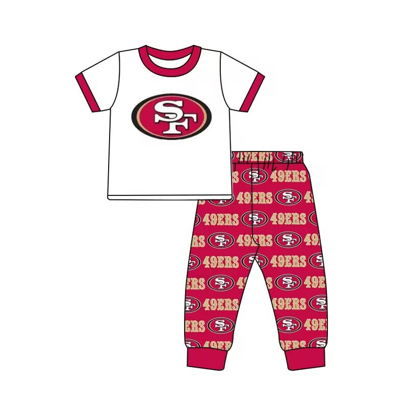 custom moq 3 eta 6-7weeks baby boyss clothes team SF brick red short sleeve trousers suit