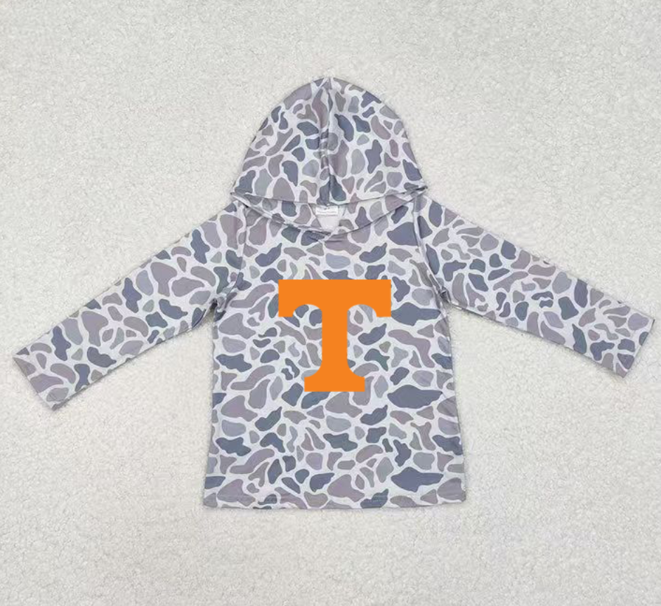 Custom moq 5 mix size milk silk summer team baby girls and boys clothes camouflage hooded long sleeve top-25.10.22