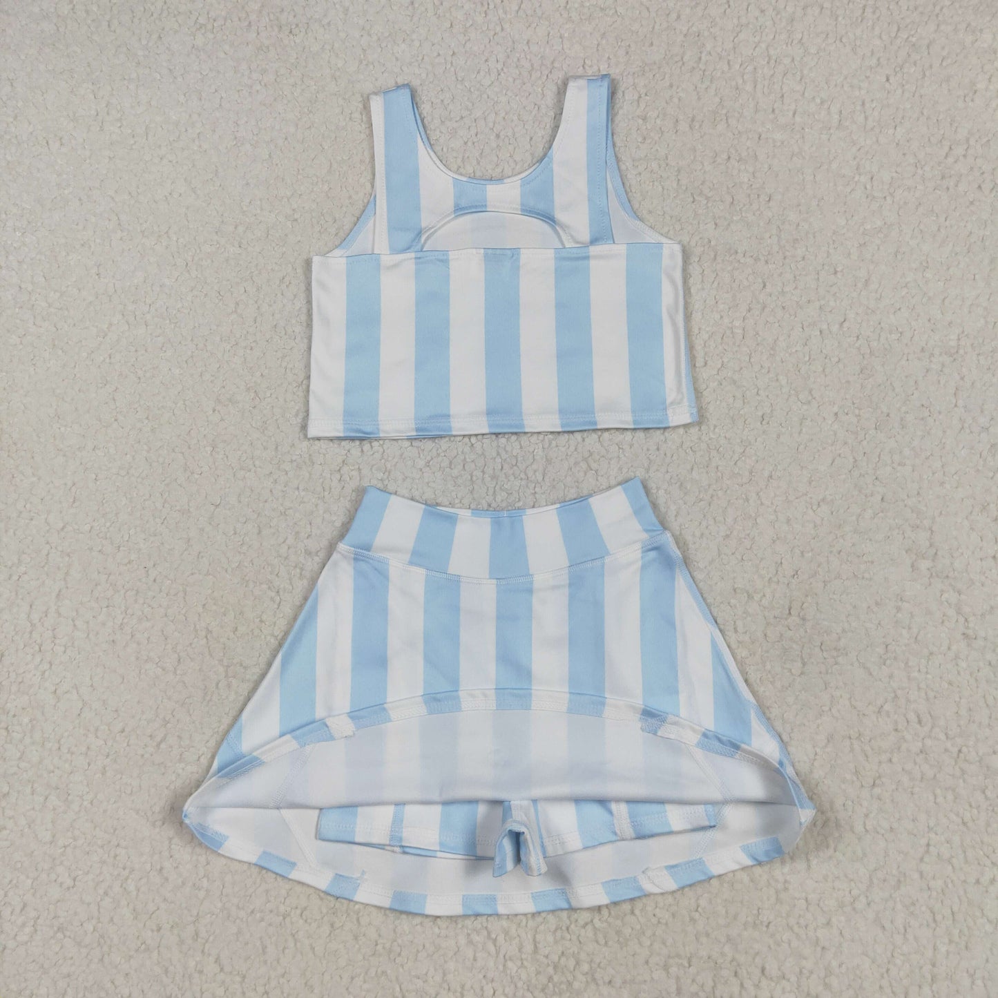 RTS NO MOQ(In Stock ) GSD2433 Light blue striped sleeveless pants skirt yoga suit
