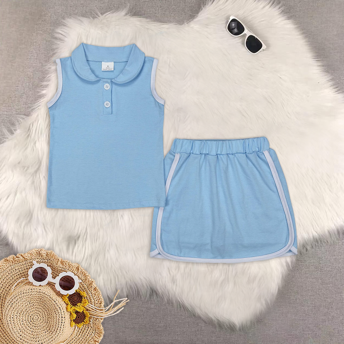 RTS NO MOQ baby girls Clothes pure color short sleeve pants skirts Sets