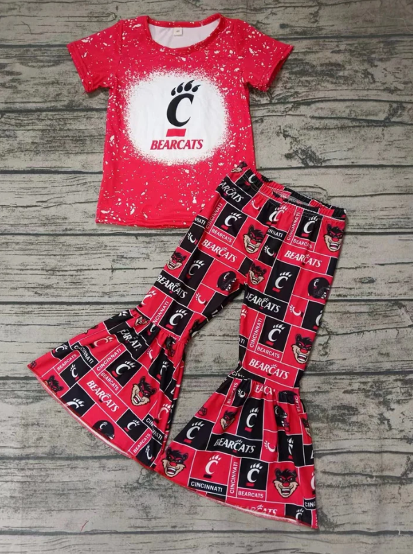 Deadline September 23 custom no moq eta 6-8weeks Letter C Red Short Sleeve Top-Black and Red Plaid Flared Pants Set