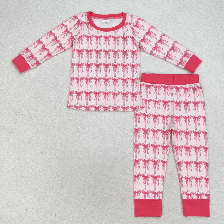 RTS NO MOQ Baby Baby Girls Pink Bows Sibling Sister Rompers Clothes Sets