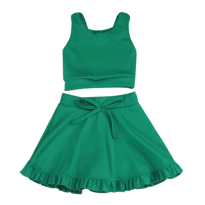 custom moq 3 cotton fabric eta 5-6week green Cotton Skirt Shorts Set