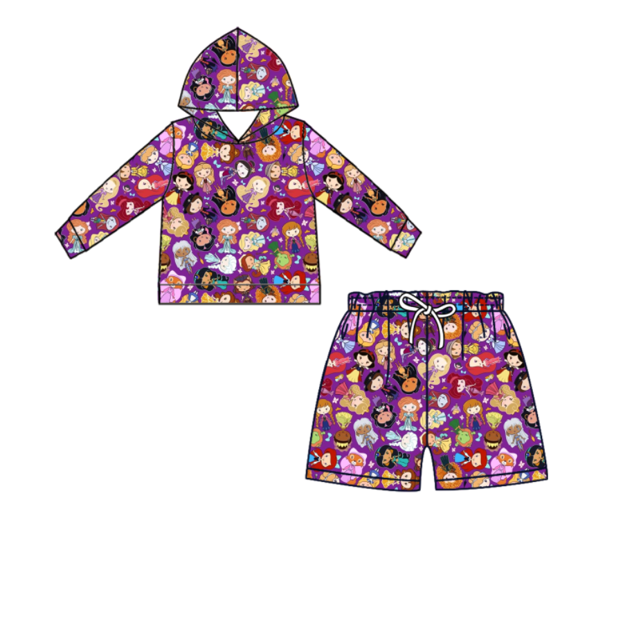 Custom moq 5 mix size milk silk summer baby girls clothes hooded long sleeve shorts sets-25.11.18