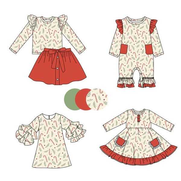 Custom moq 5 each style eta 6-7weeks baby girl clothes Christmas long sleeve skirts set and dress 2 and romper-25.8.29