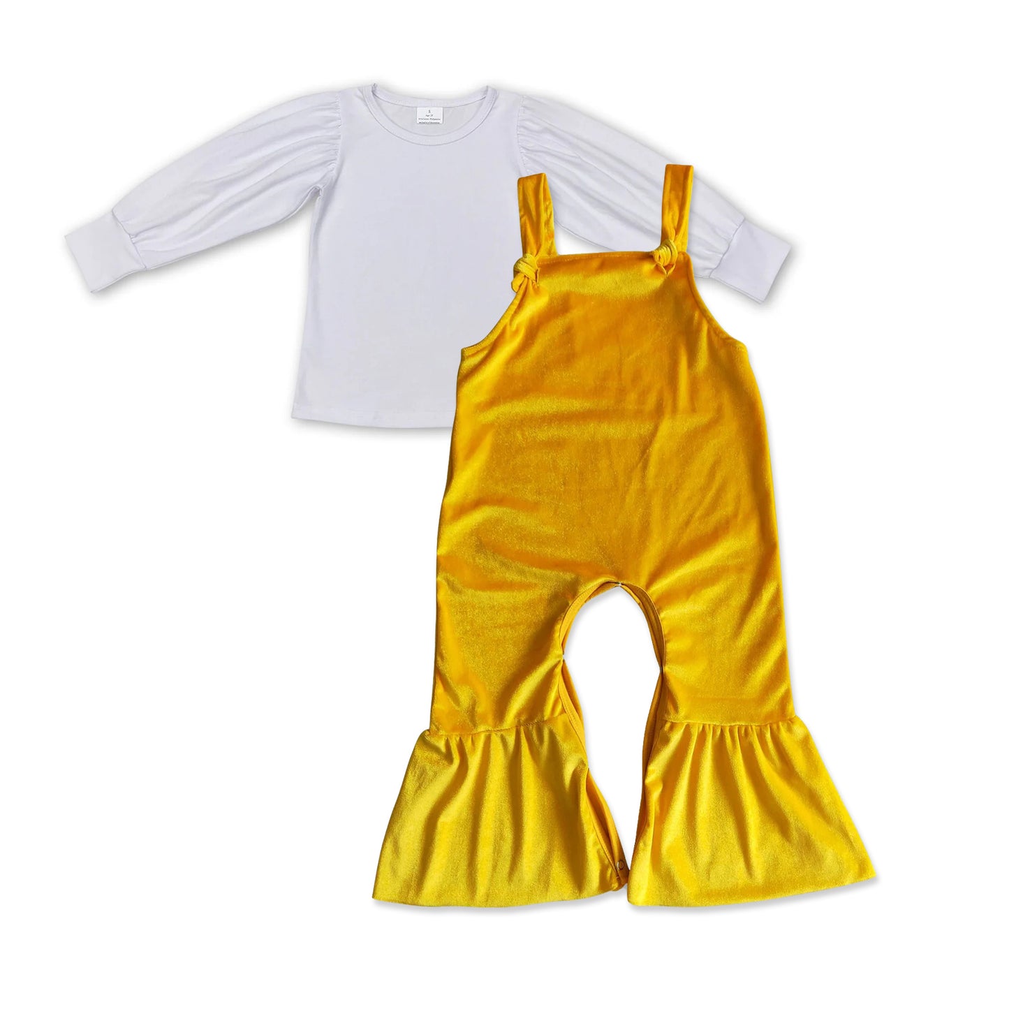 SR0089 Girls yellow gold velvet vest bodysuit with white top