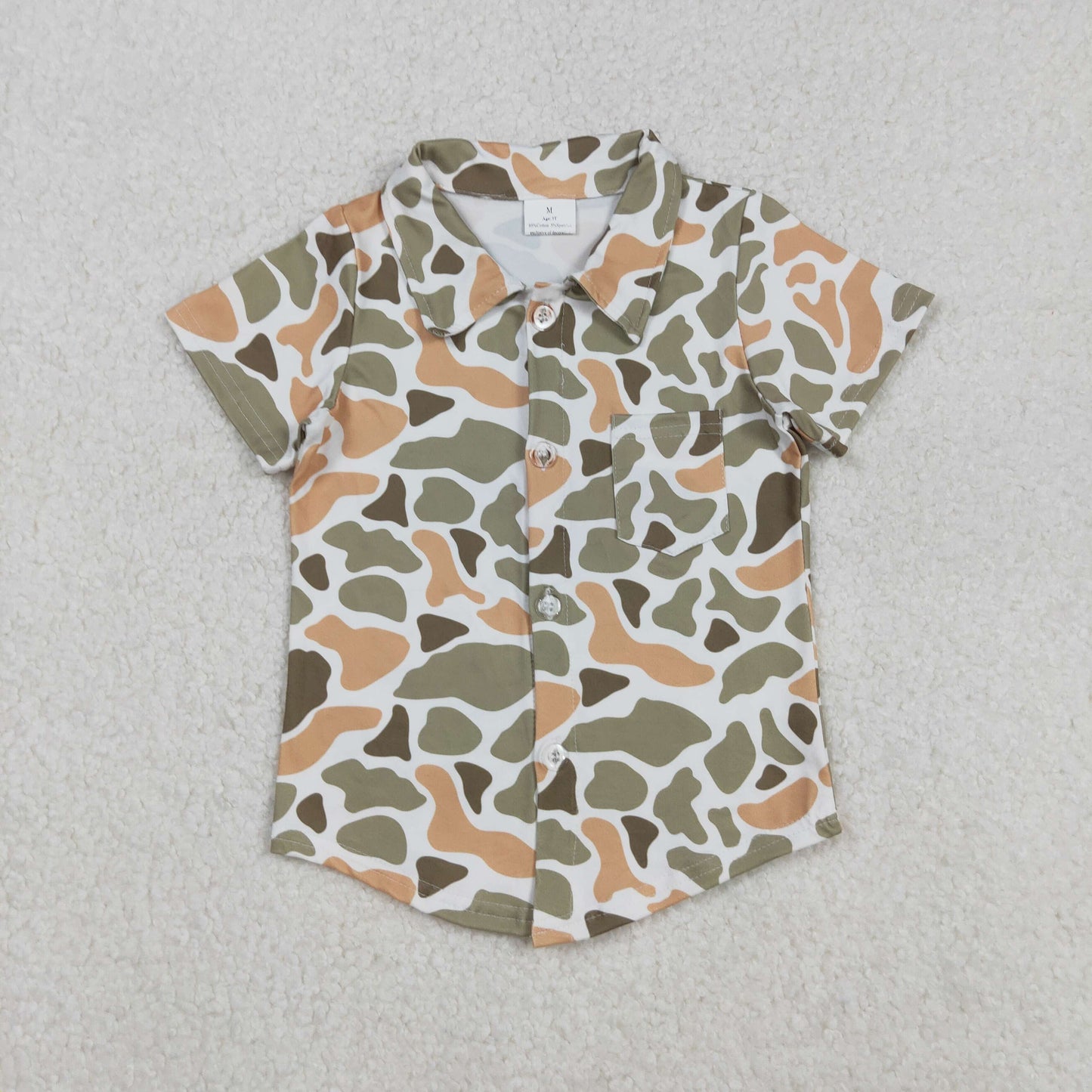 RTS NO MOQ(In Stock) BT1312 Orange and Green Camouflage Pocket Button Short-Sleeved Top