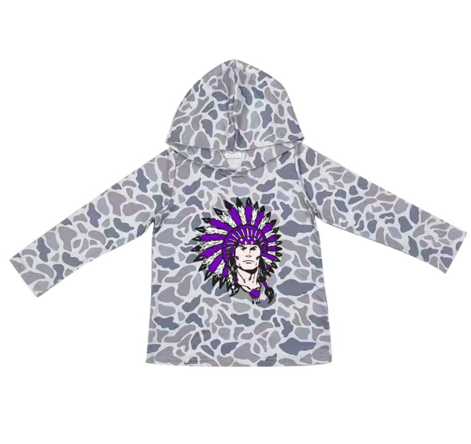 Custom moq 5 mix size milk silk summer team baby girls and boys clothes camouflage hooded long sleeve top-25.10.22