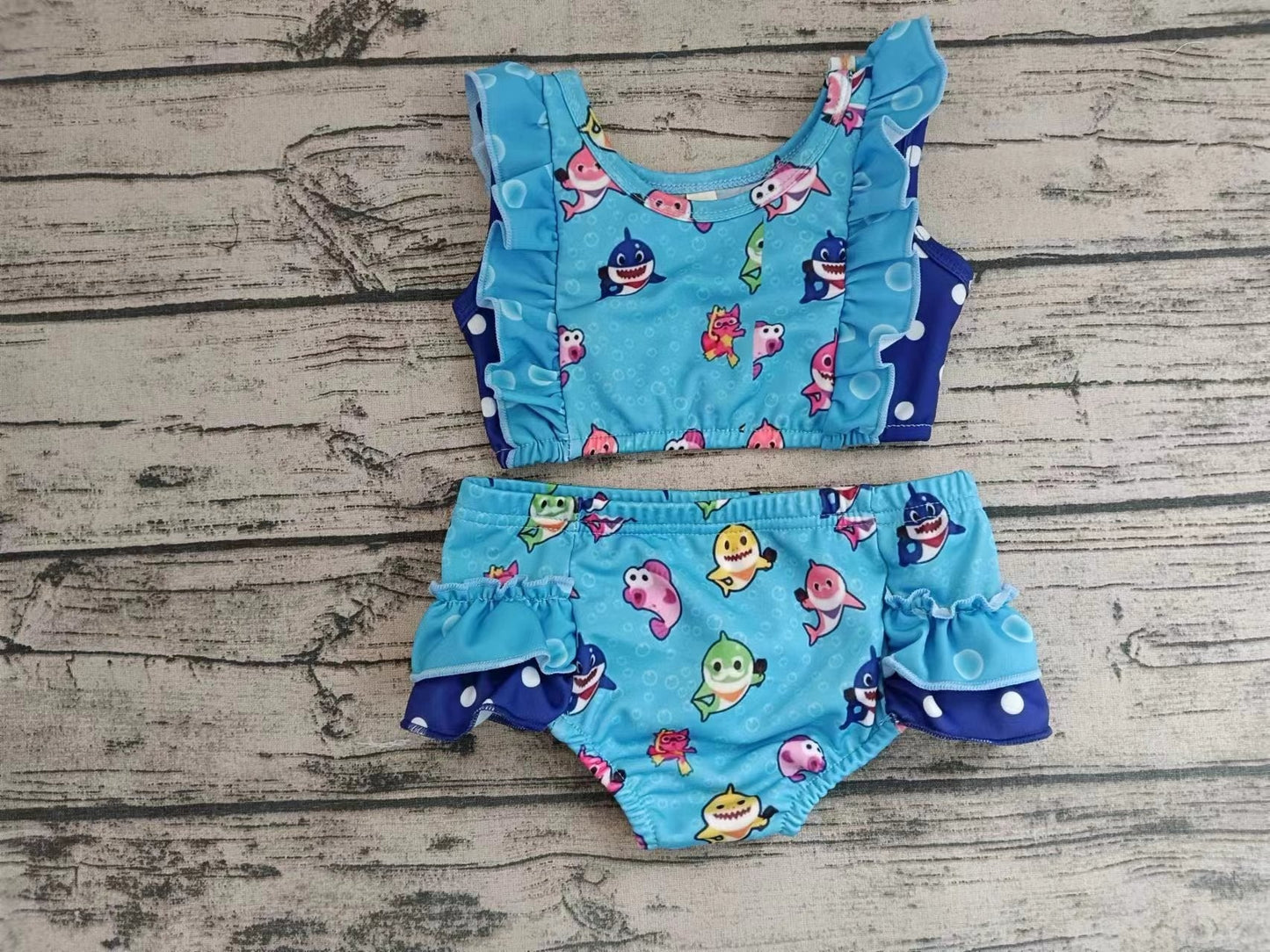 Custom MOQ 5 girls swimsuit shark