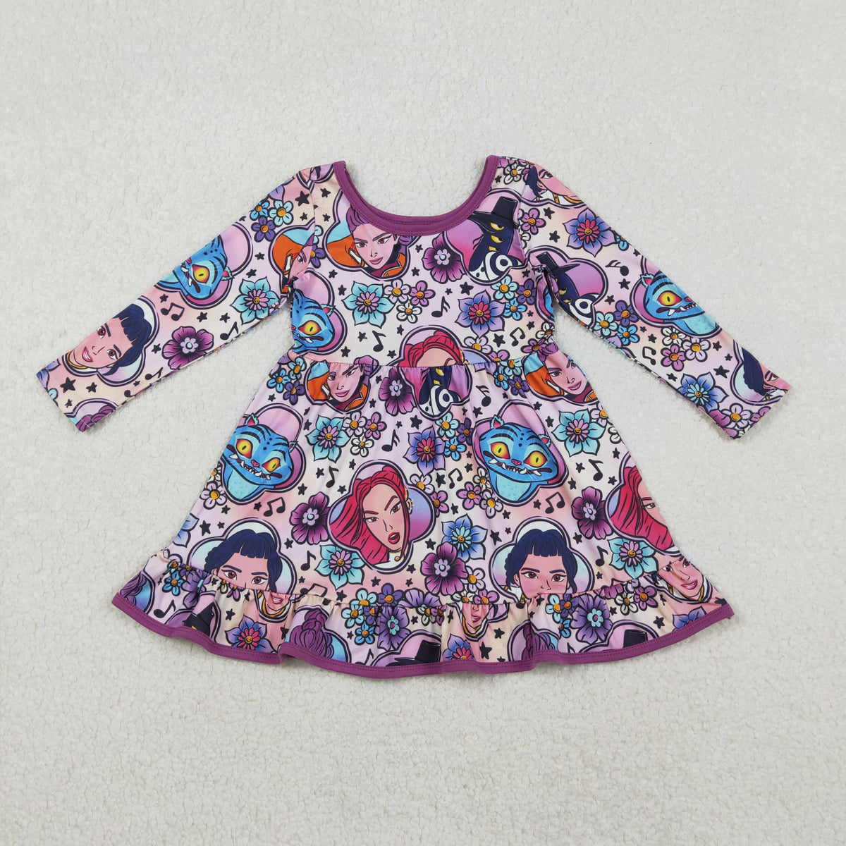 RTS NO MOQ(In Stock) GLD1351 Cute Clothes Purple Long-Sleeved Dress