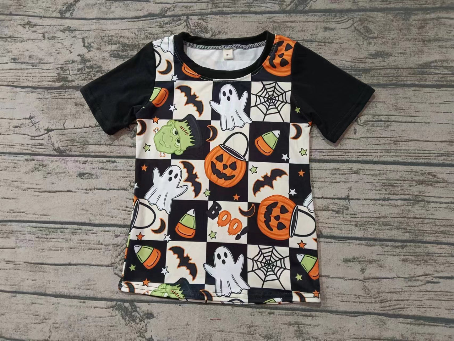 Custom moq 3 eta 6-7weeks Short Sleeve Pumpkin Gremlin Check Sweatshirt