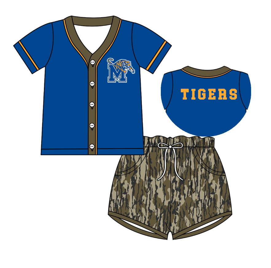 Custom moq 5 mix size milk silk summer teams baby boys clothes camouflage short sleeve shorts sets