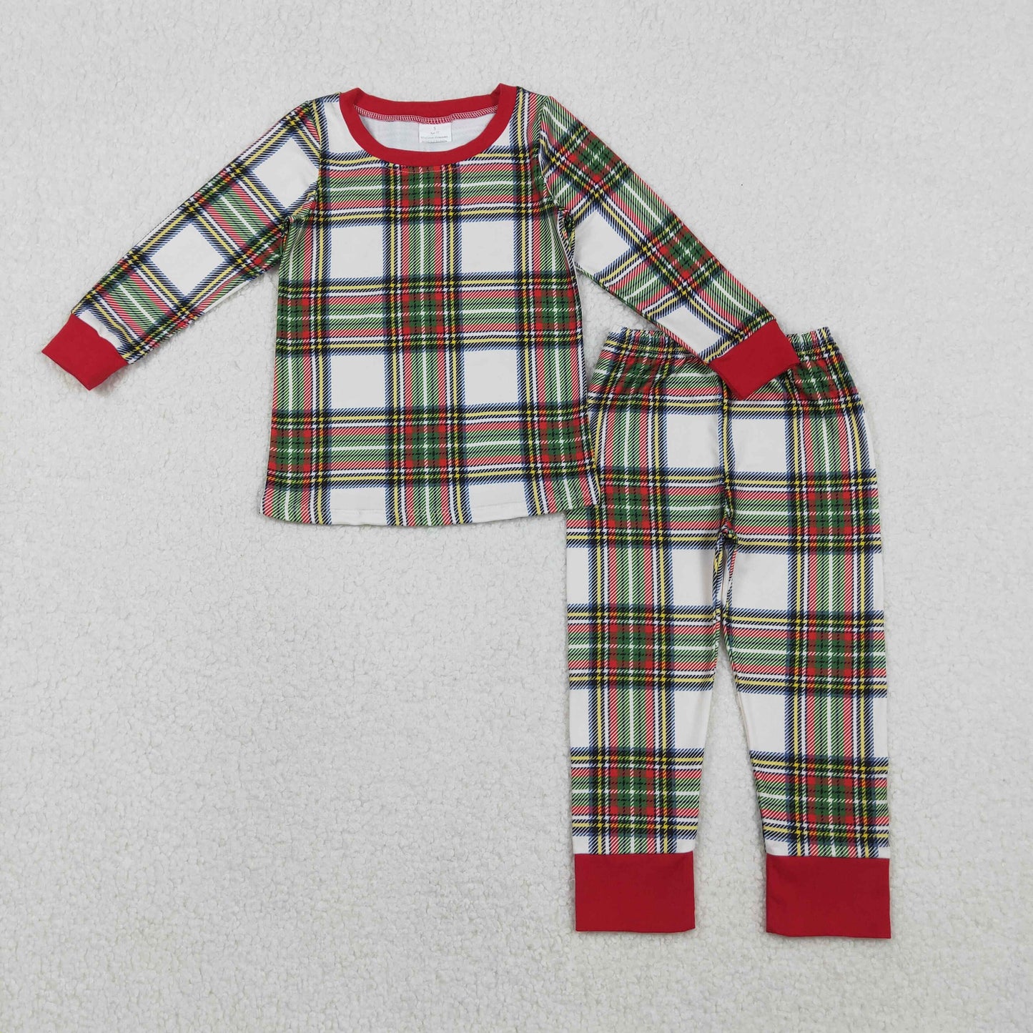 RTS NO MOQ(In Stock ) BLP1279 Christmas Red and Green Plaid Long-Sleeved Pants Pajama Set