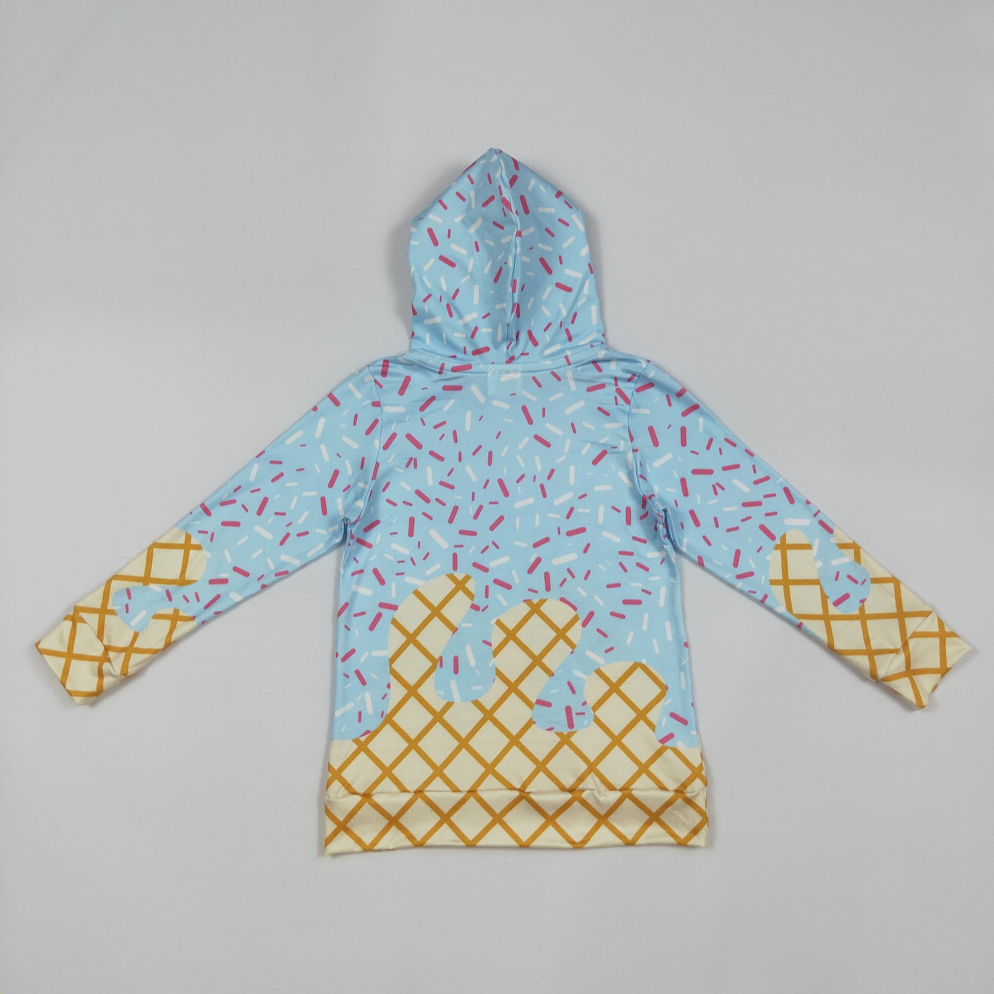 RTS NO MOQ(In Stock) BT1270 waffle ice cream blue hooded long sleeve top