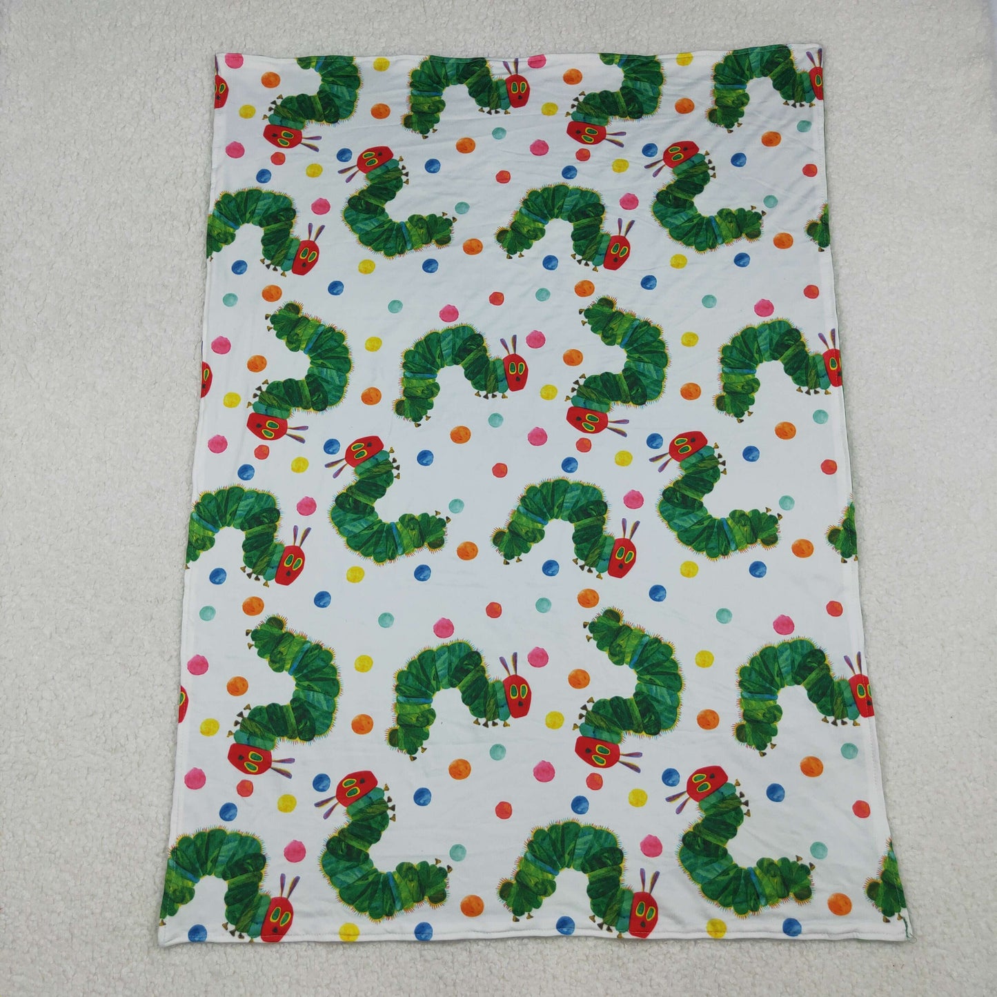 RTS NO MOQ(In Stock) BL0202 Cartoon Caterpillar Green and White Baby Blanket