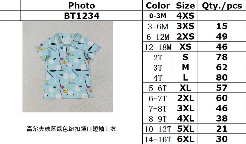RTS NO MOQ(In Stock) BT1234 Golf teal button collar short sleeve top
