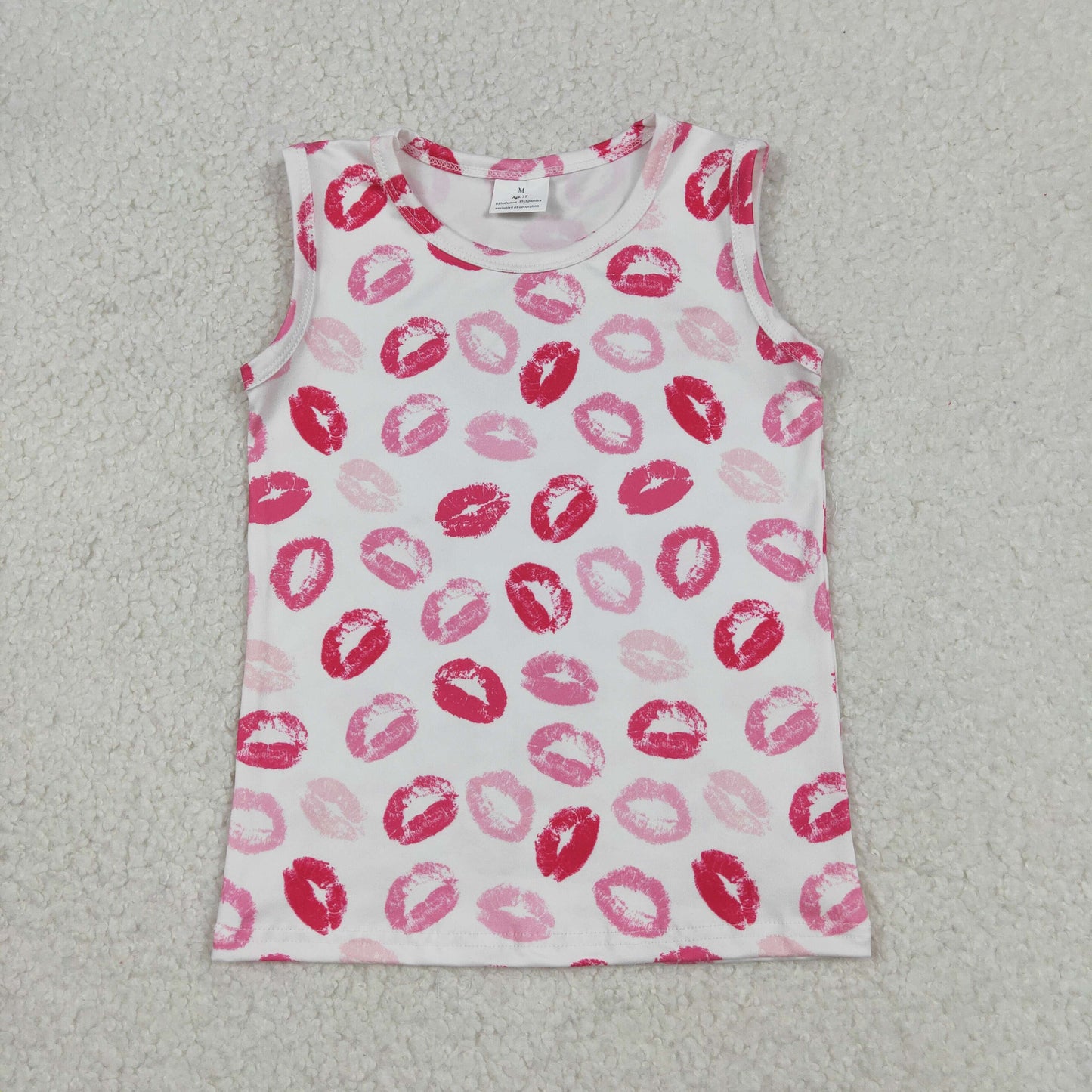 RTS NO MOQ(In Stock) White Vest with Lipstick Print