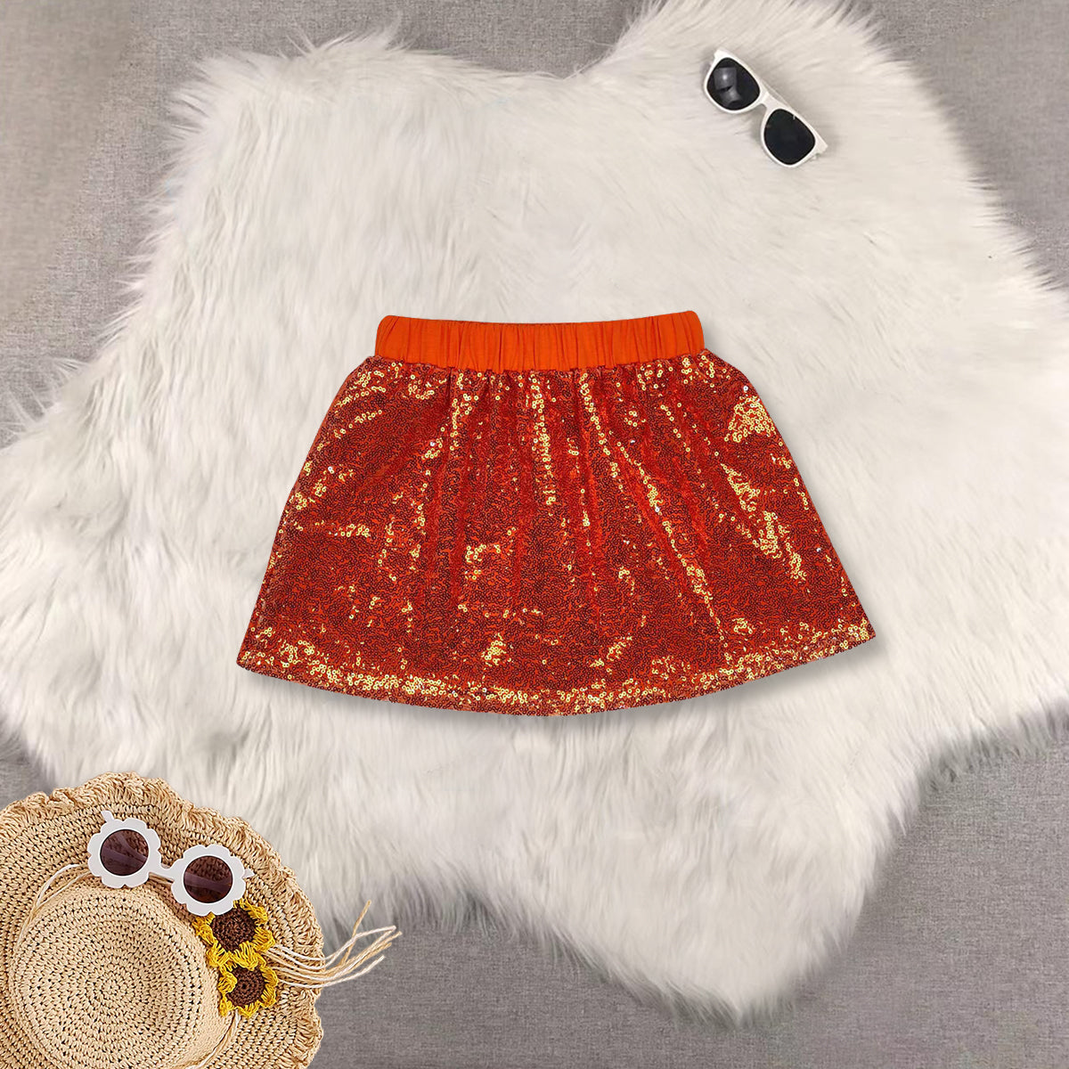 RTS NO MOQ Sibling baby girls clothes pumpkin orange short sleeve short skirts sets and Top and skirts