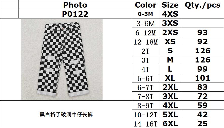 RTS NO MOQ ETA 5/7days arrived P0122 Black and white plaid ripped denim trousers