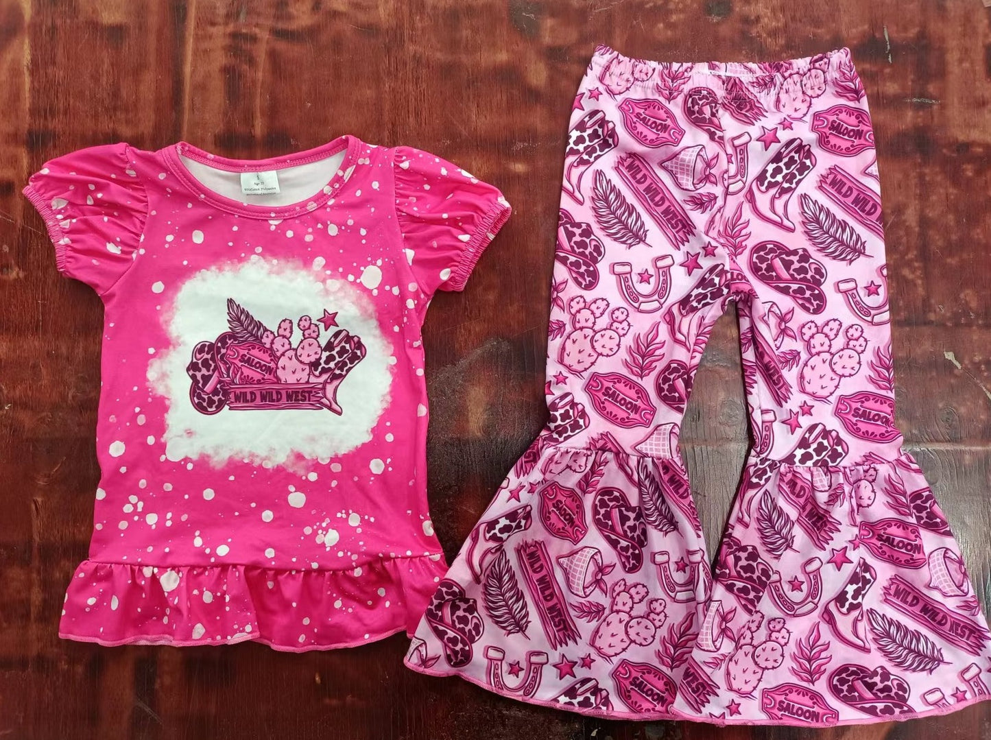 Girls'wild west pink Short Sleeve pants Suit