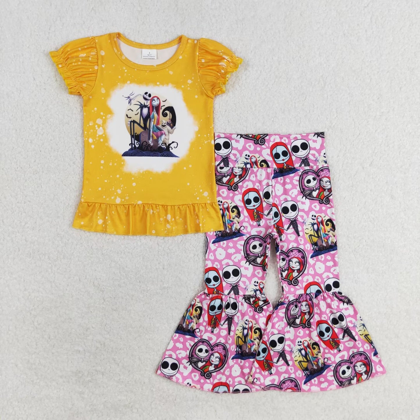RTS NO MOQ(In Stock) GSPO1587 The Nightmare Before Christmas orange short-sleeved leopard print pink trouser suit