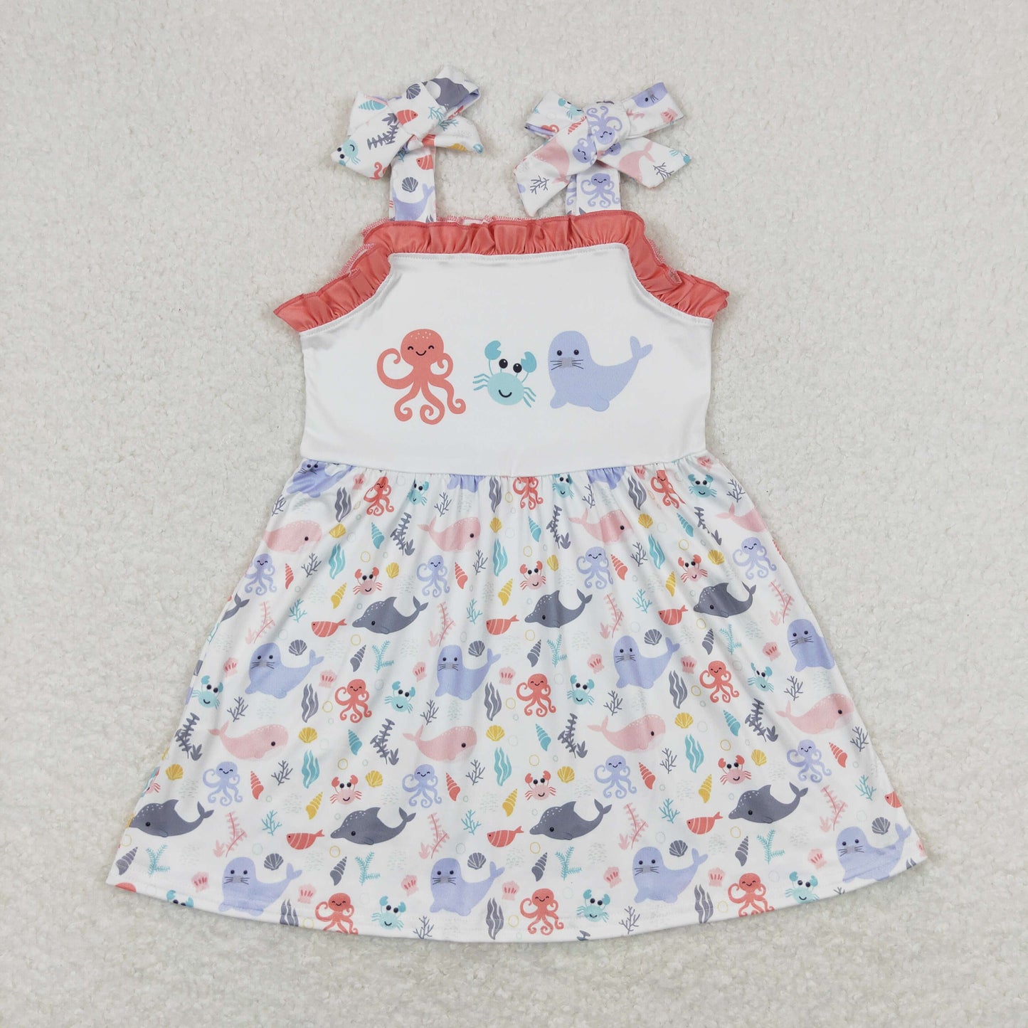 RTS NO MOQ(In Stock) Octopus crab seal brick red lace white slip dress