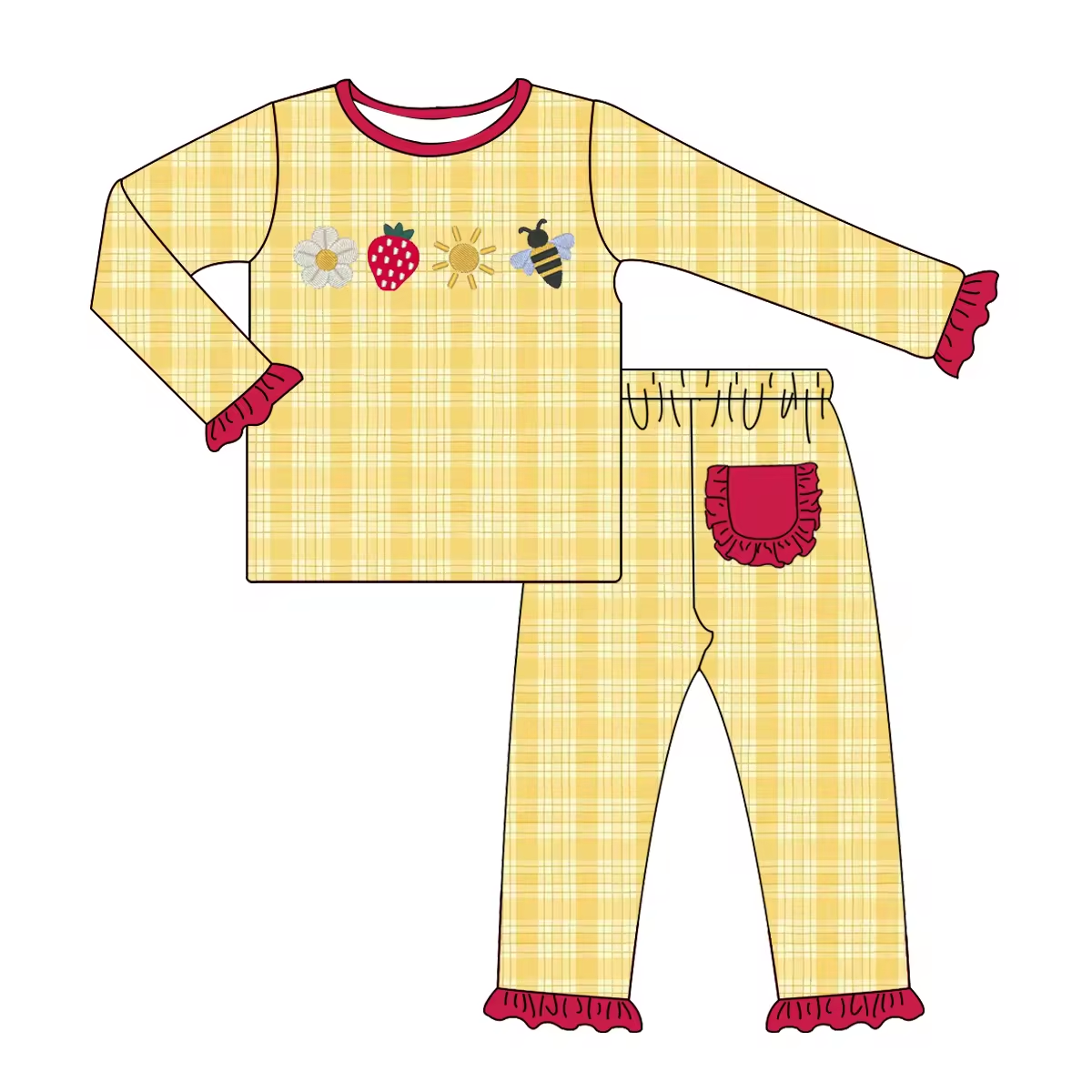 Custom moq 3 eta 6-8weeks Long-sleeved yellow plaid lace suit