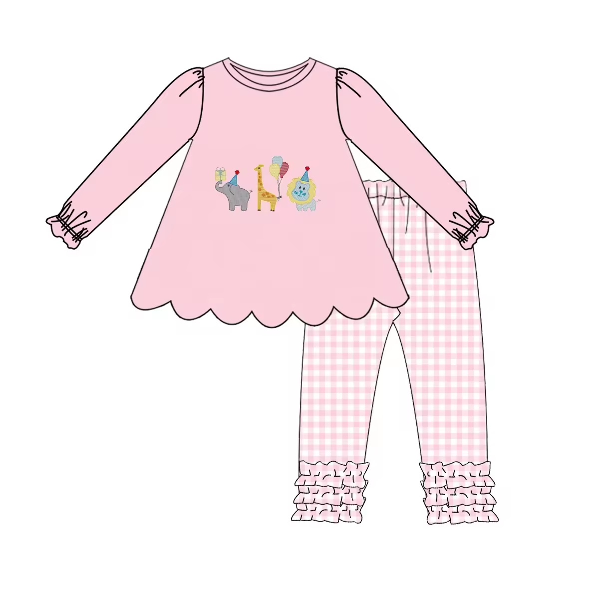 Custom moq 3 eta 6-8weeks Long-sleeved pink elephant lace hem suit