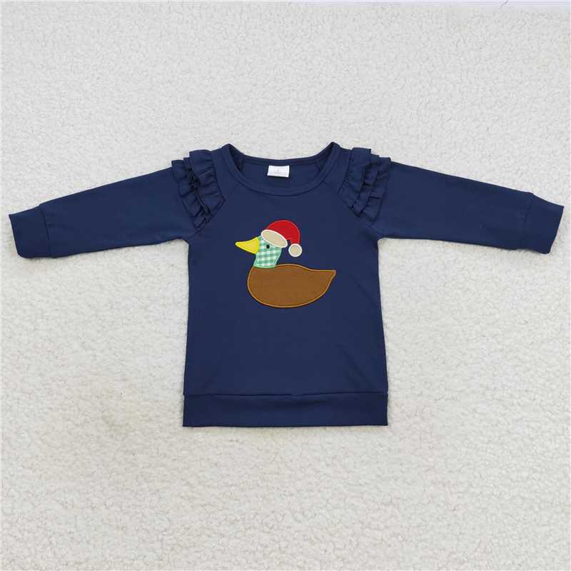 RTS NO MOQ(In Stock) GT0281 Christmas embroidered hat duck navy blue long-sleeved top