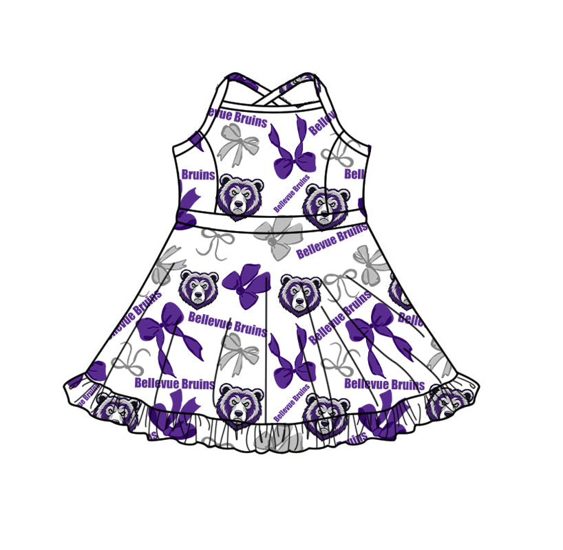 custom moq 5 mix size XY071801 Baby Girls Bows Print Strap Knee Length Yoga Skort Team Dress