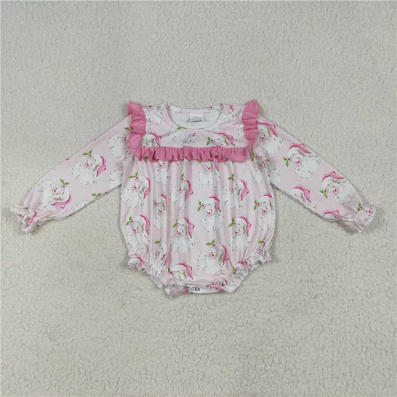 Baby Girls Christmas Pink Santa Collection - Tunic Ruffle Pant Set & Ruffle Romper