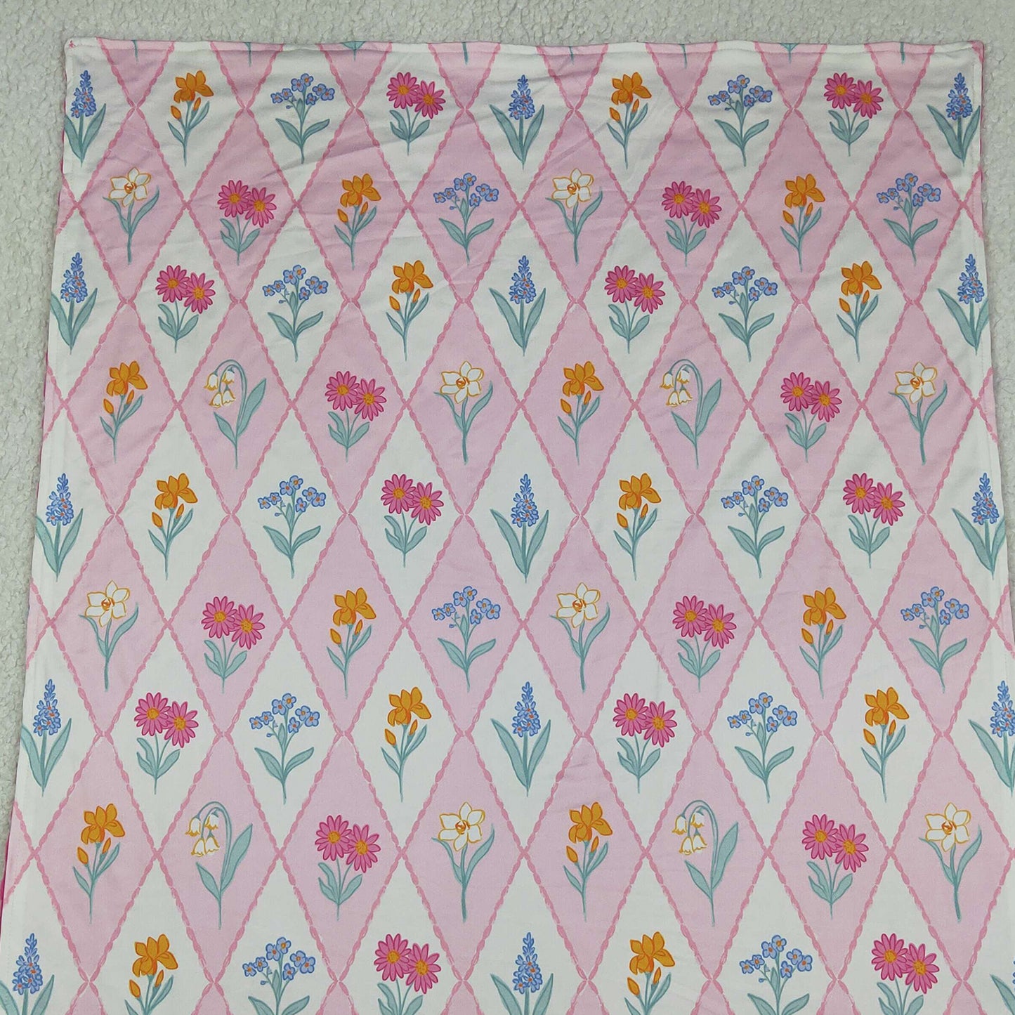RTS NO MOQ milk silk BL0233 Colorful Flowers Checked Blankets For Baby Kids