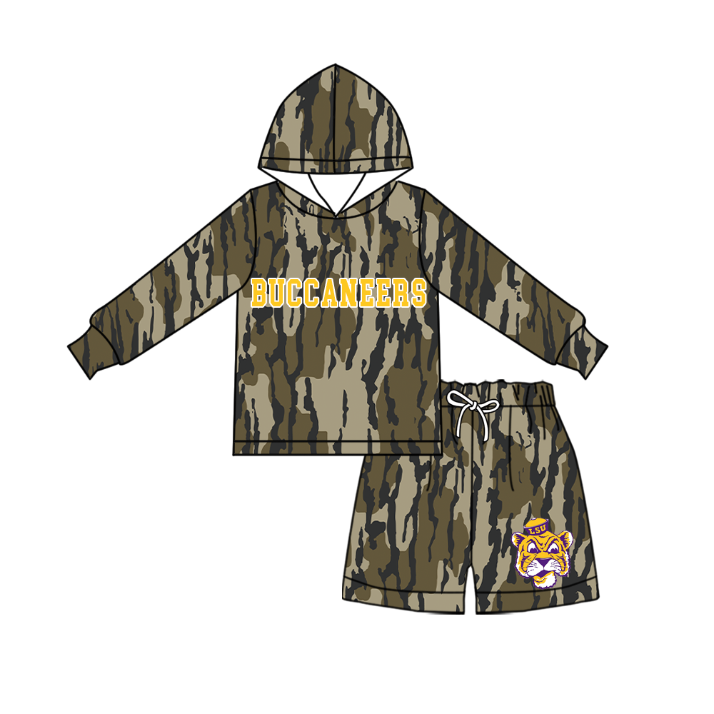 custom moq 5 mix size XY072901 Baby Kids Camo Long Sleeve Hooded Top Camo Shorts Outfit