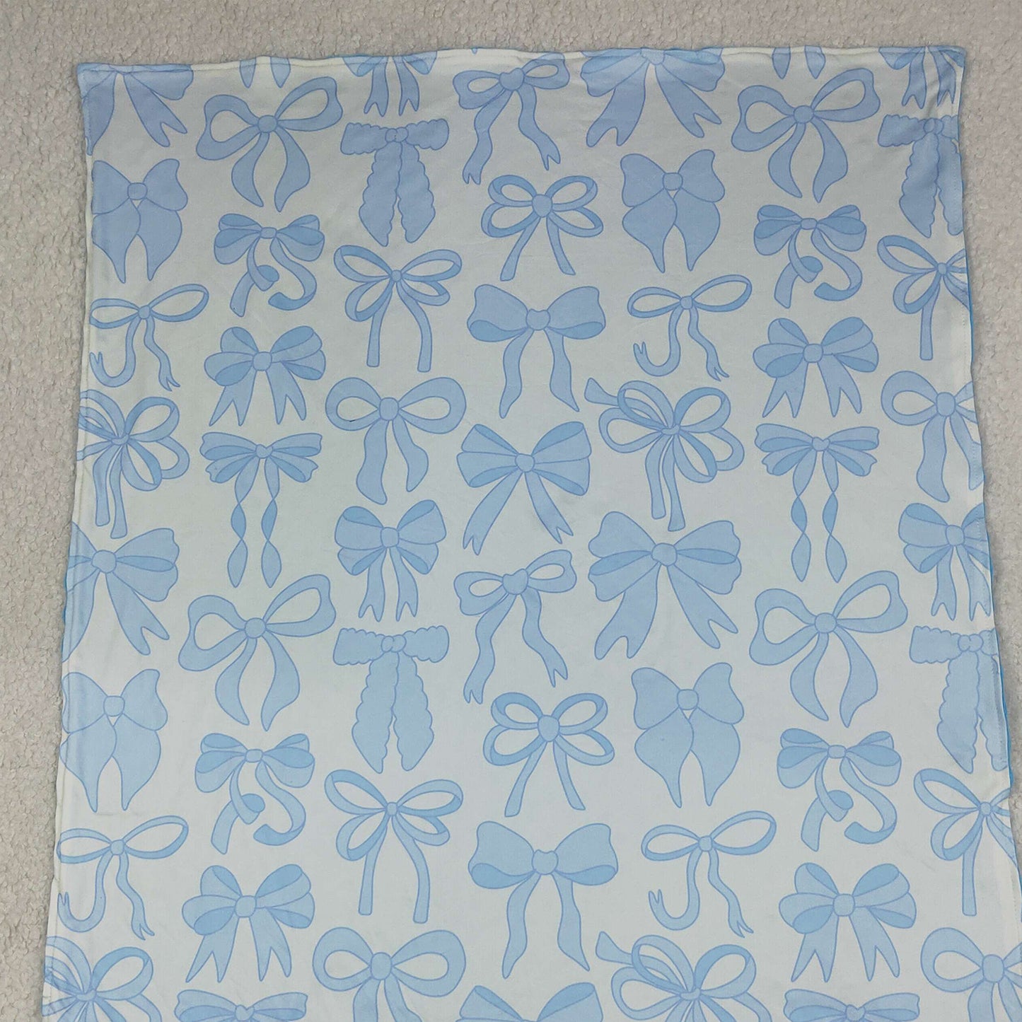 RTS NO MOQ milk silk BL0224 Kids Light Blue Plaid Bow Decor Blanket